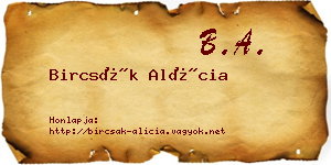 Bircsák Alícia névjegykártya